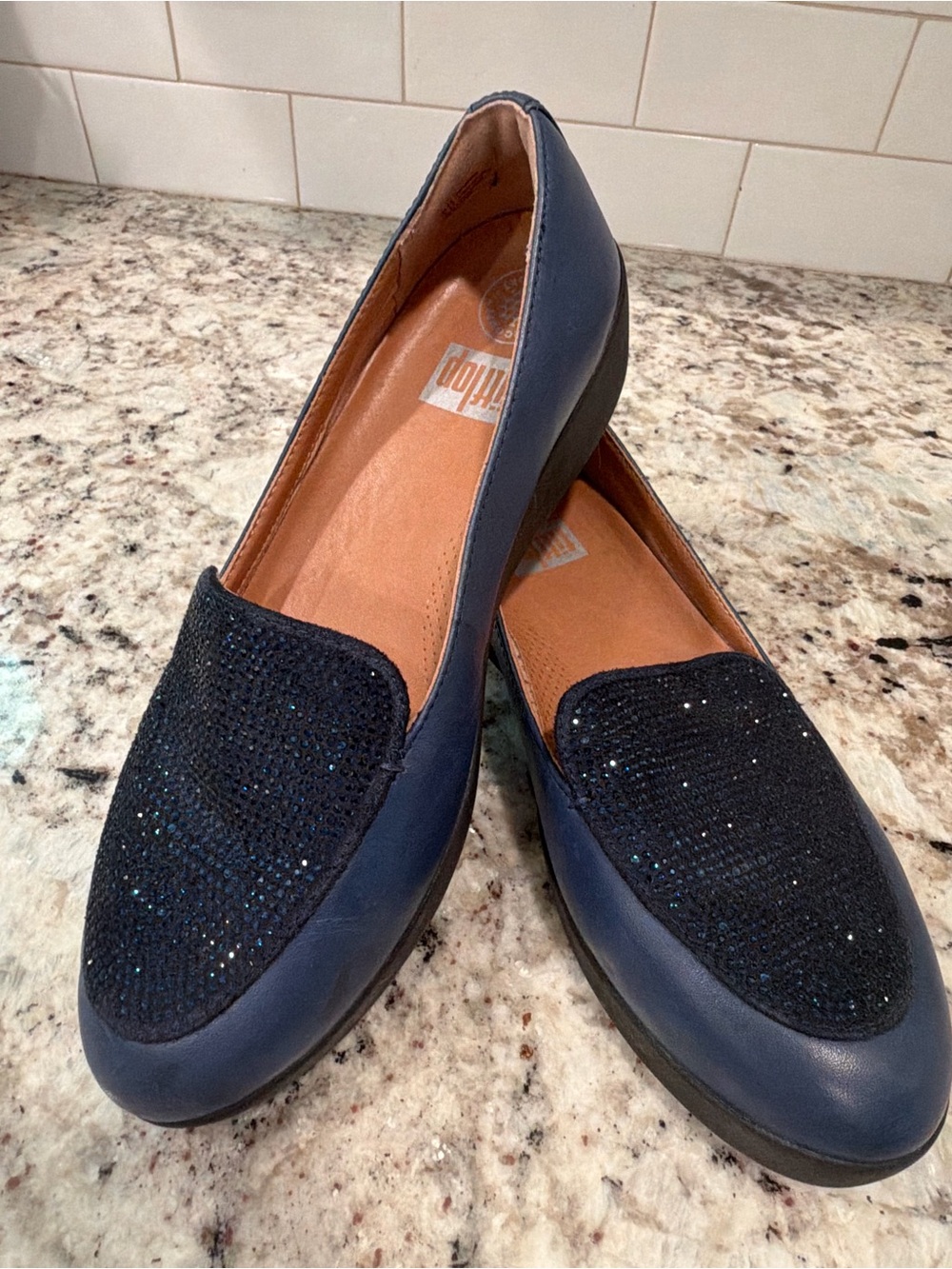 Fitflop Navy Sparkle Slip-On Loafers